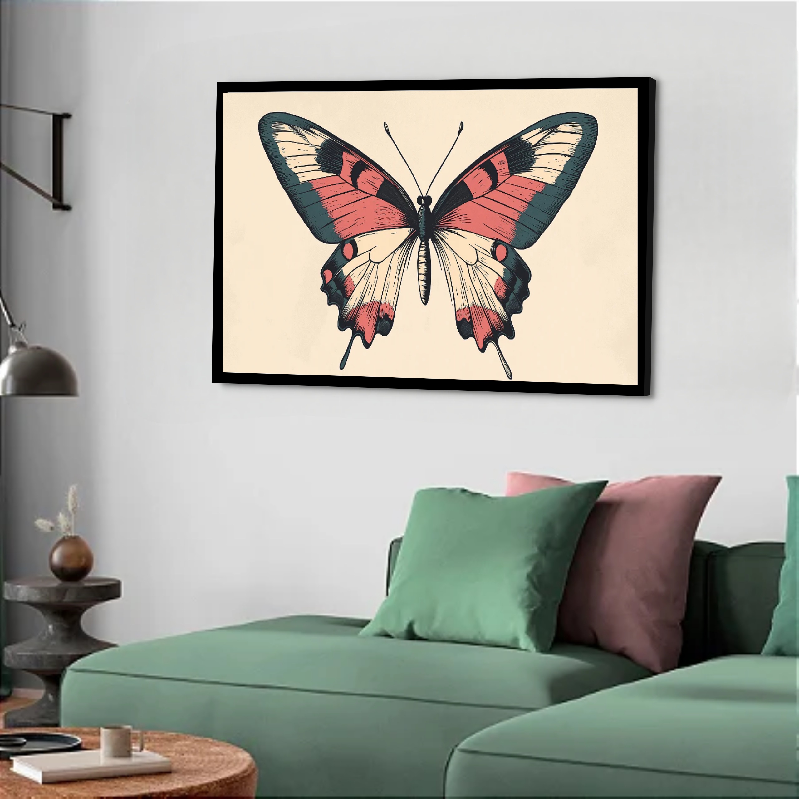 Quadro Decorativo Borboleta Verde Vintage - 50x70 cm