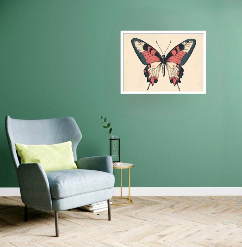 Quadro Decorativo Borboleta Verde Vintage - 50x70 cm