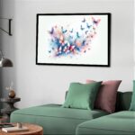 Quadro Decorativo Borboletas Ramo Azul - 50x70 cm