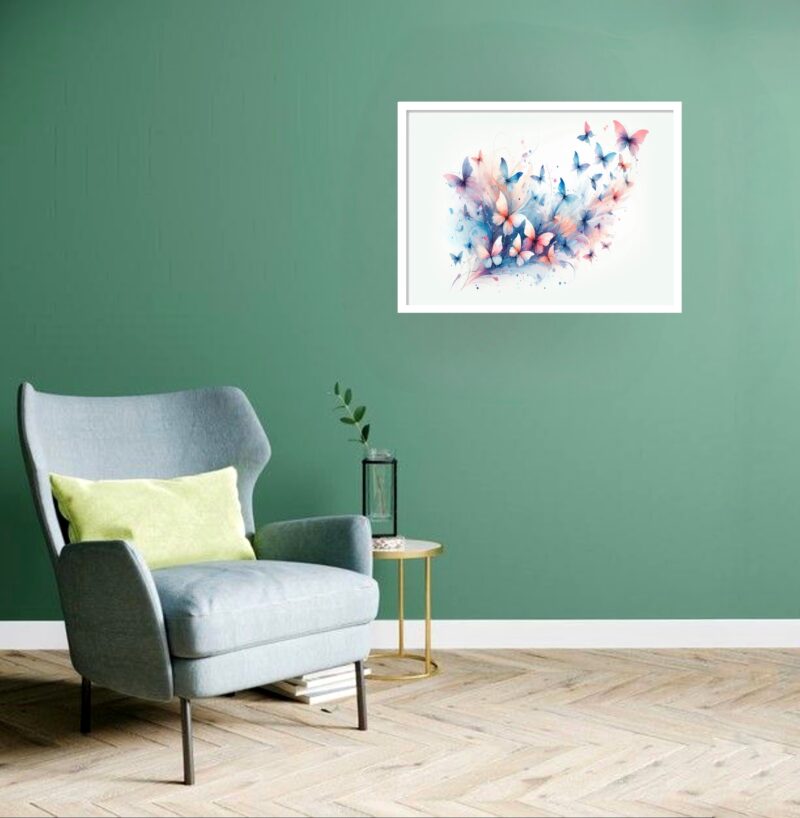 Quadro Decorativo Borboletas Ramo Azul - 50x70 cm