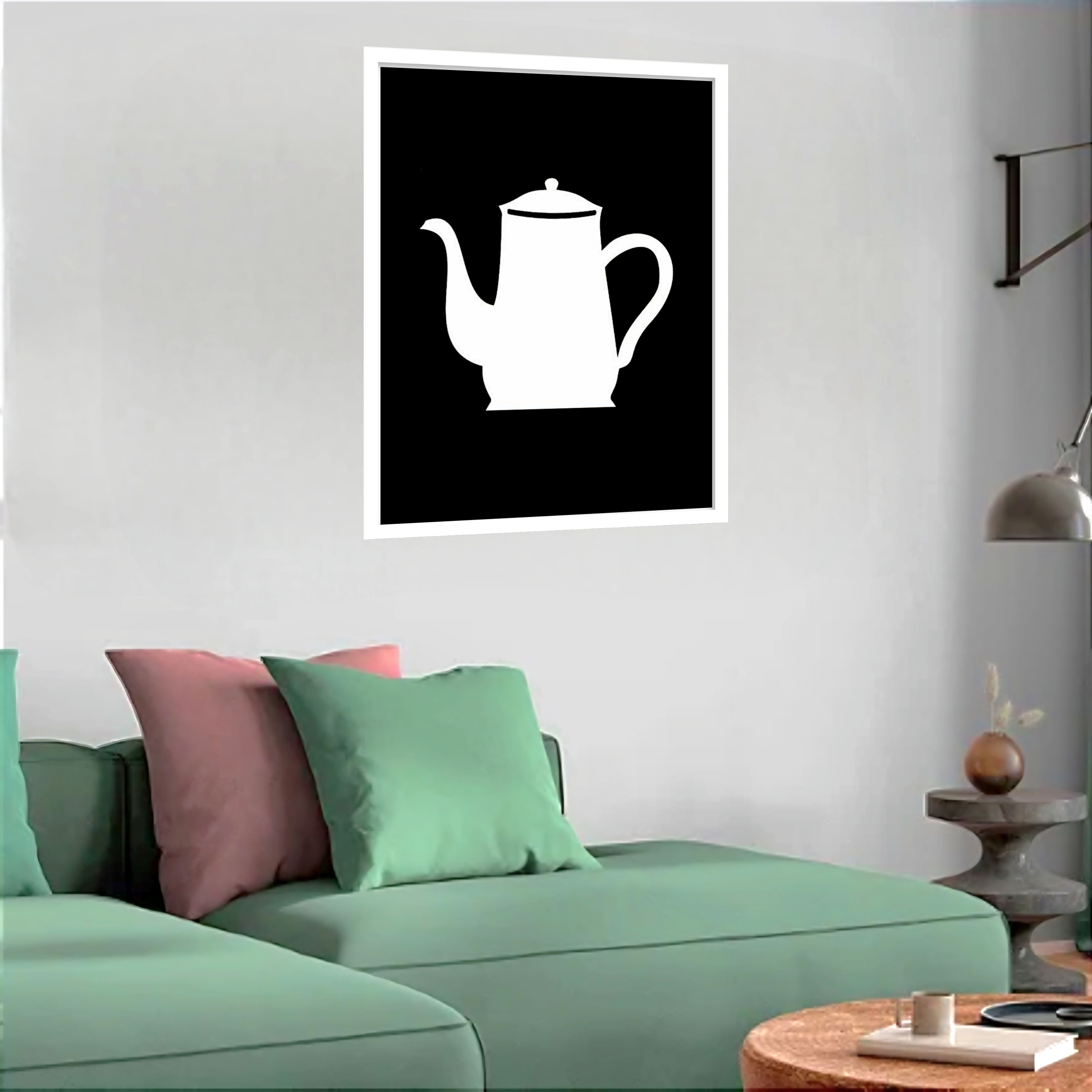 Quadro Decorativo Bule Café P&B - 70x50 cm