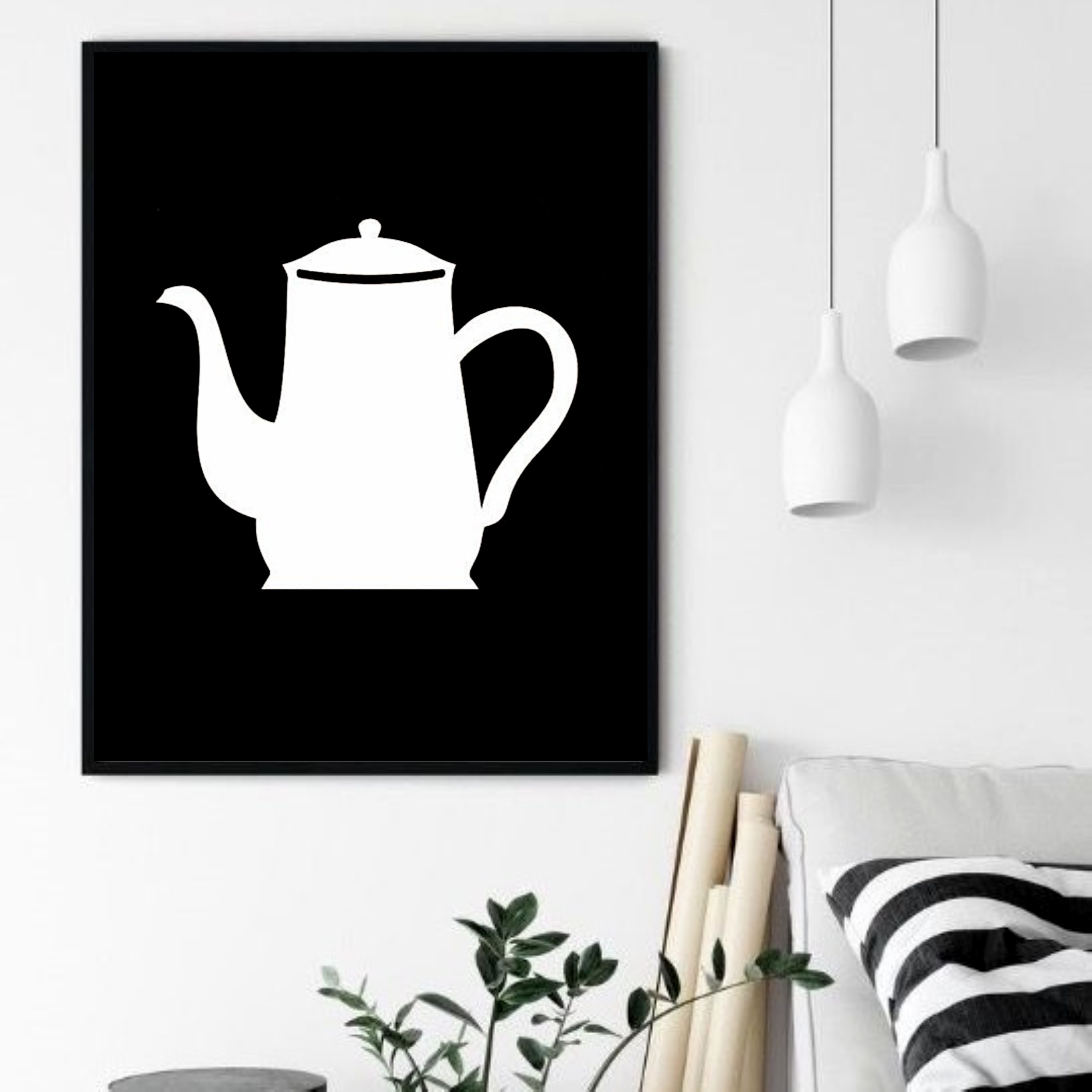 Quadro Decorativo Bule Café P&B - 70x50 cm