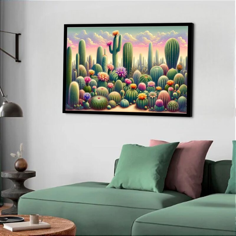 Quadro Decorativo Cactos com Flores - 50x70 cm