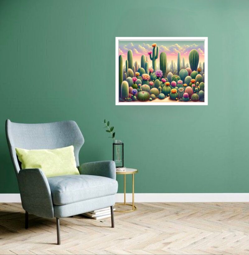 Quadro Decorativo Cactos com Flores - 50x70 cm