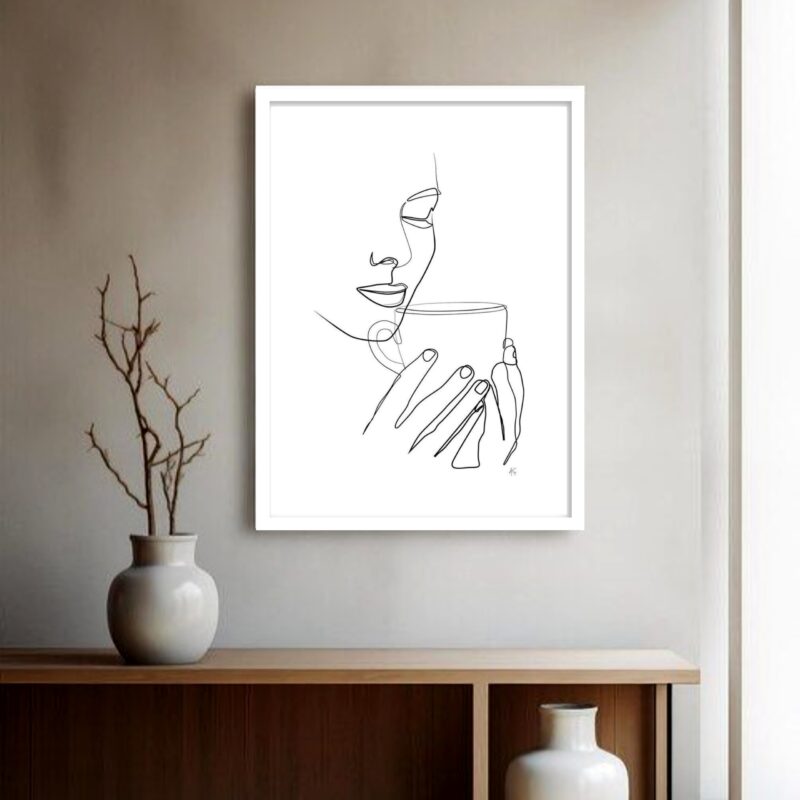 Quadro Decorativo Café Mulher Oneline - 70x50 cm