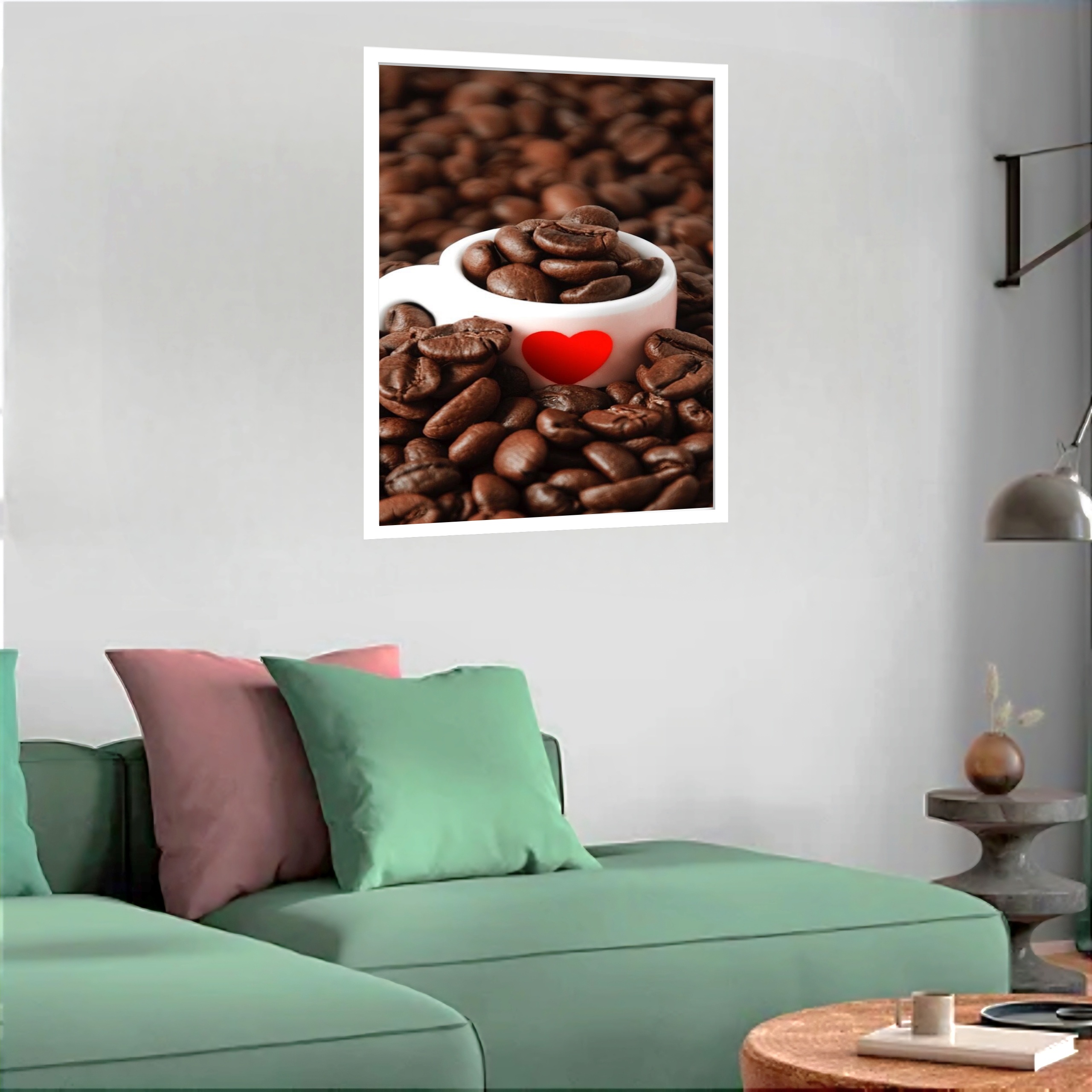 Quadro Decorativo Café Xícara Grãos - 70x50 cm
