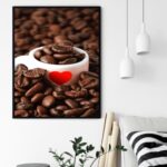 Quadro Decorativo Café Xícara Grãos - 70x50 cm