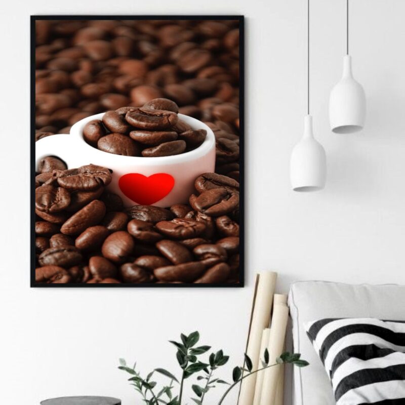 Quadro Decorativo Café Xícara Grãos - 70x50 cm
