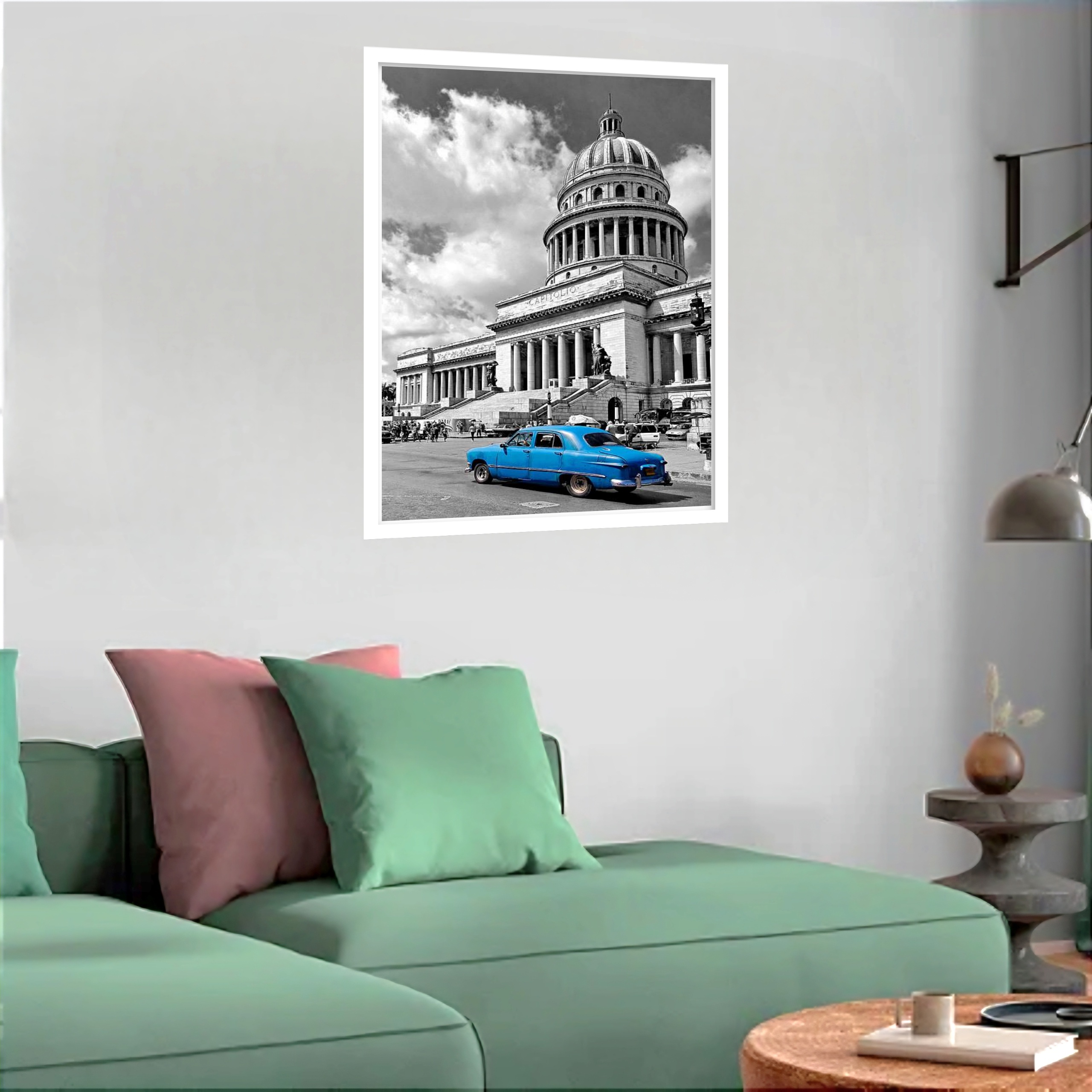 Quadro Decorativo Carro Azul Cuba - 70x50 cm