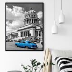 Quadro Decorativo Carro Azul Cuba - 70x50 cm