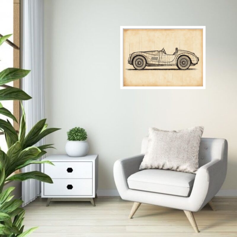 Quadro Decorativo Carro Clássico Esboço Vintage - 50x70 cm