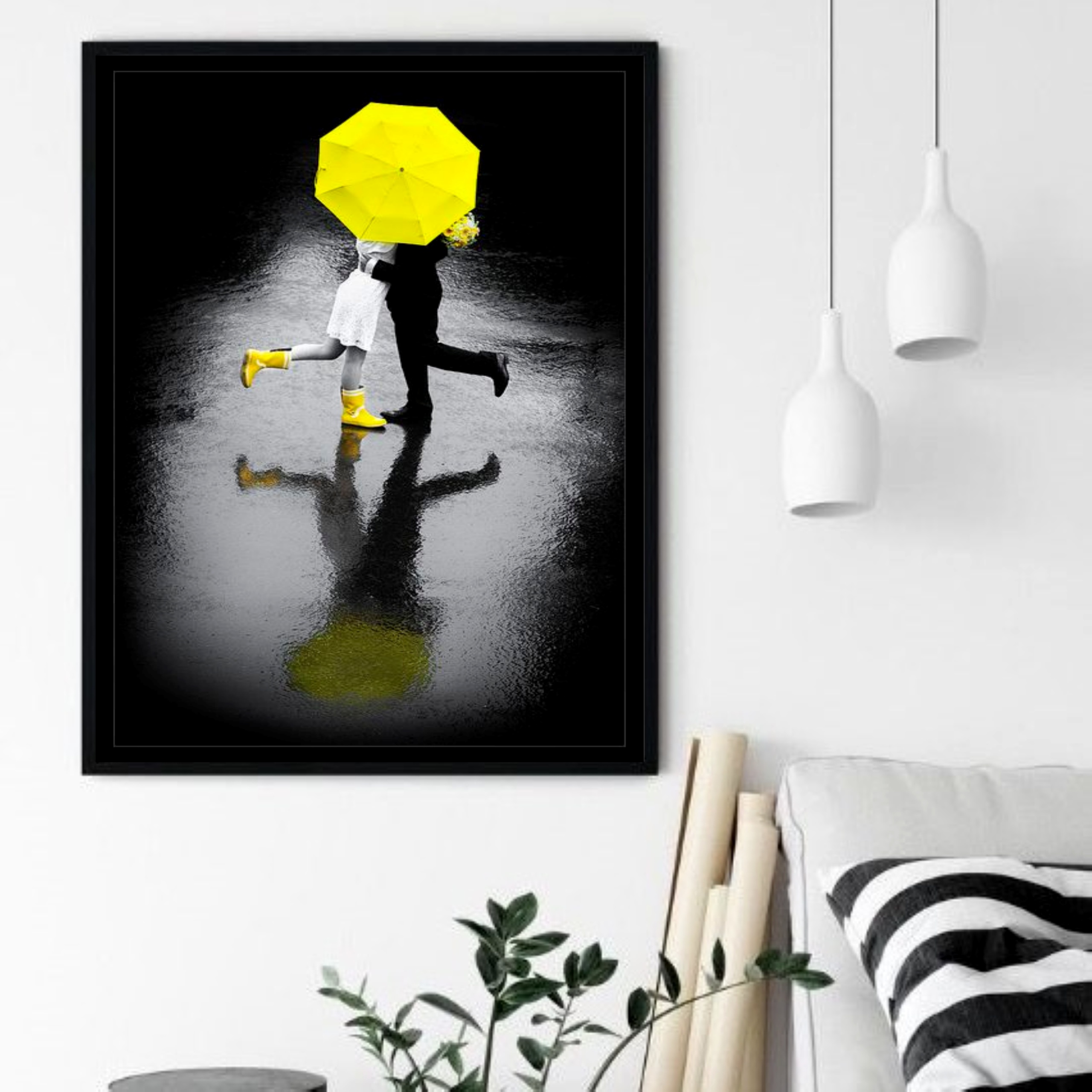 Quadro Decorativo Casal Guarda-Chuva - 70x50 cm