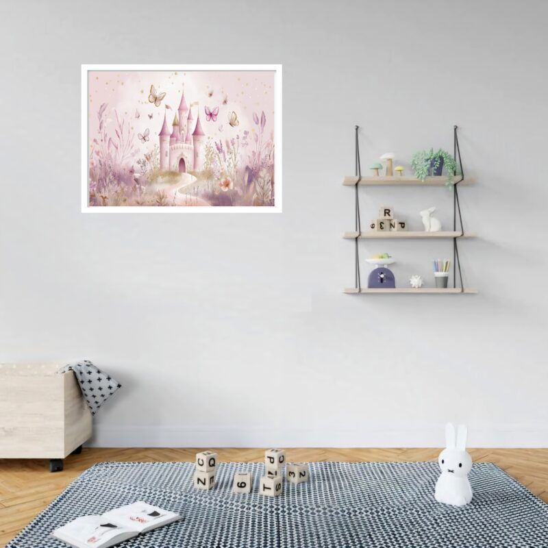 Quadro Decorativo Castelo Borboletas Rosa - 50x70 cm