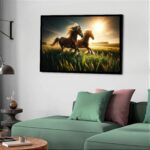 Quadro Decorativo Cavalos Sol - 50x70 cm