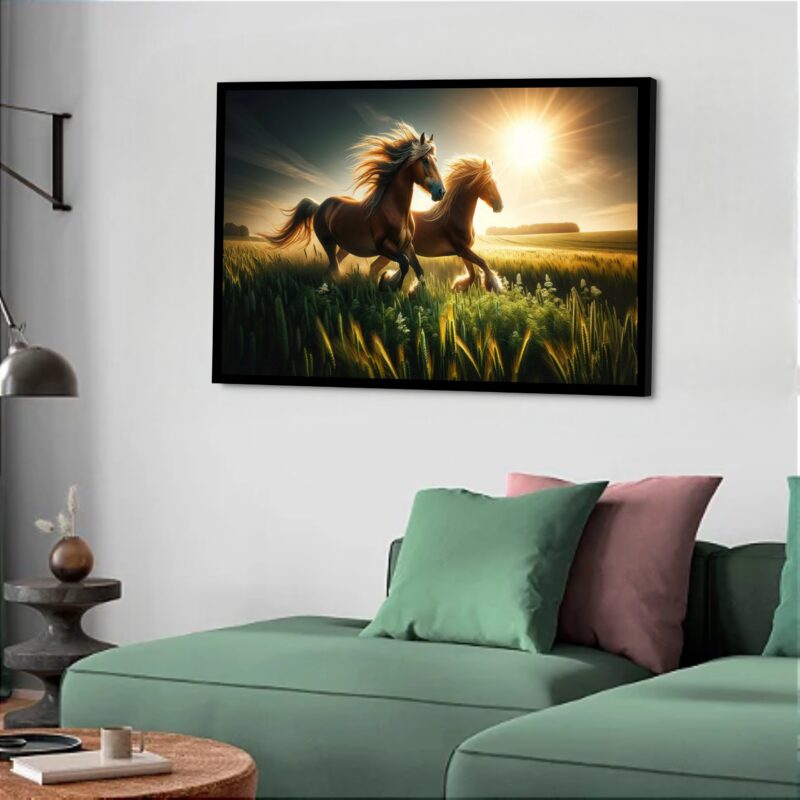 Quadro Decorativo Cavalos Sol - 50x70 cm
