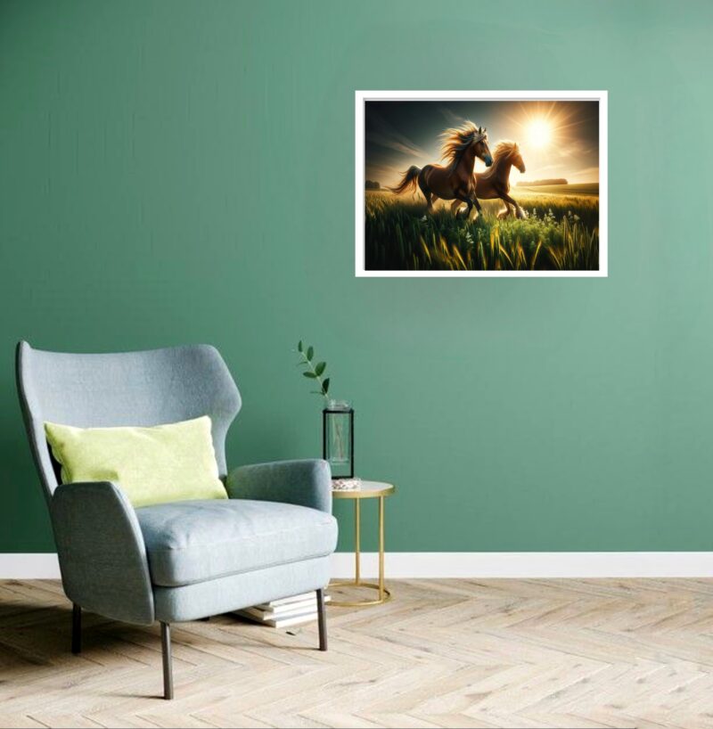 Quadro Decorativo Cavalos Sol - 50x70 cm