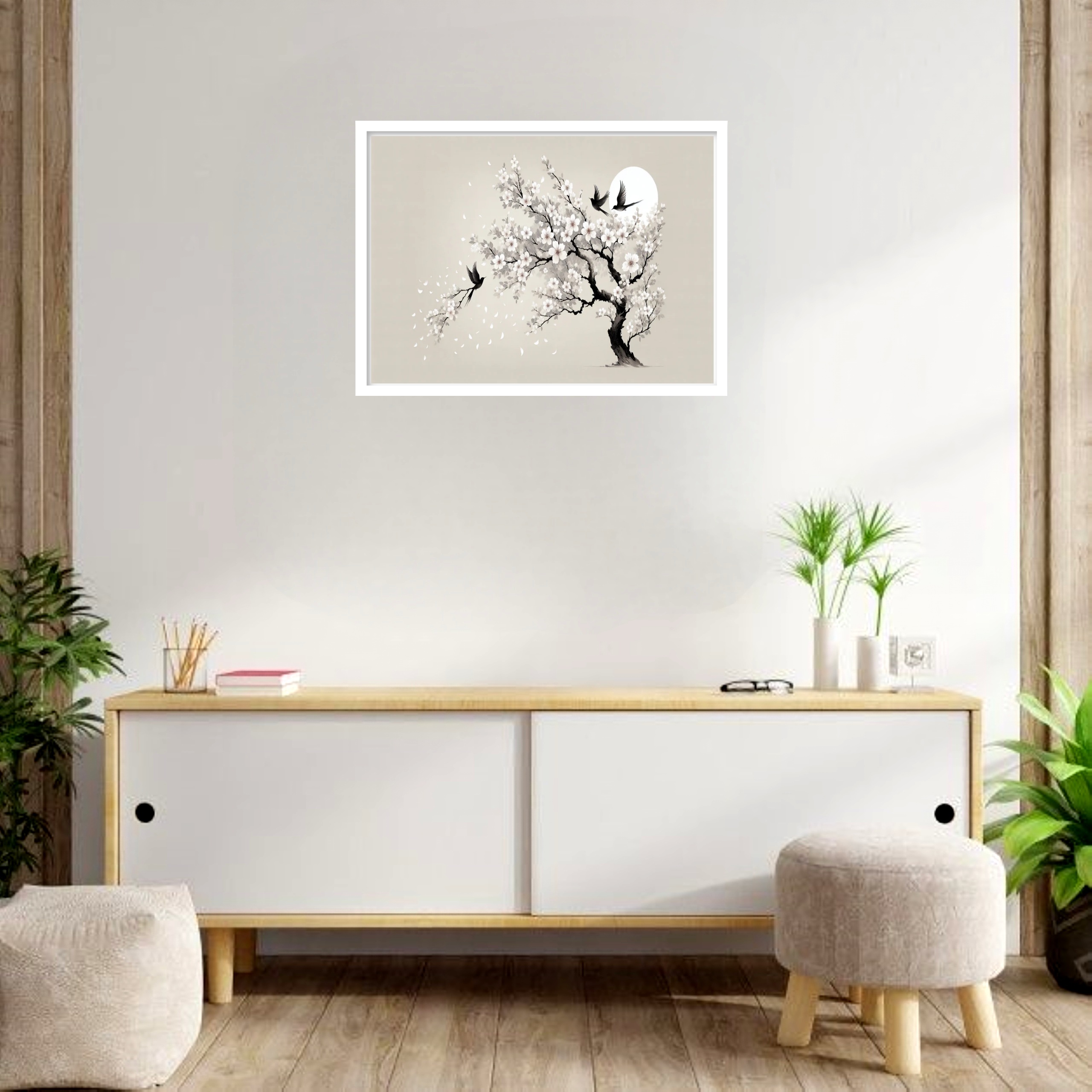 Quadro Decorativo Cerejeira Japonesa Branca - 50x70 cm
