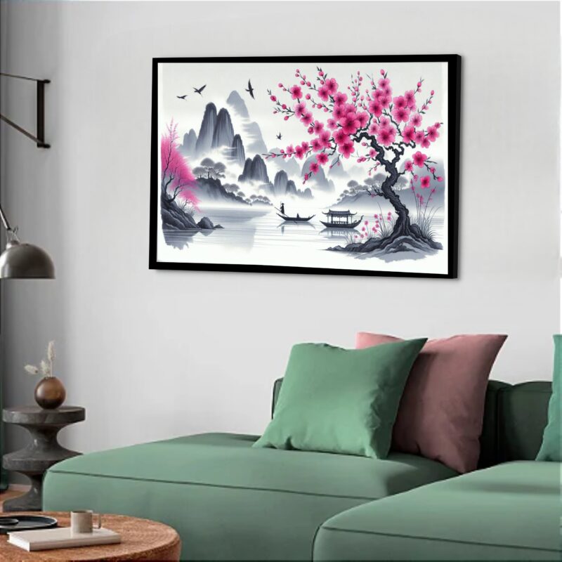 Quadro Decorativo Cerejeira Rosa Japonesa - 50x70 cm