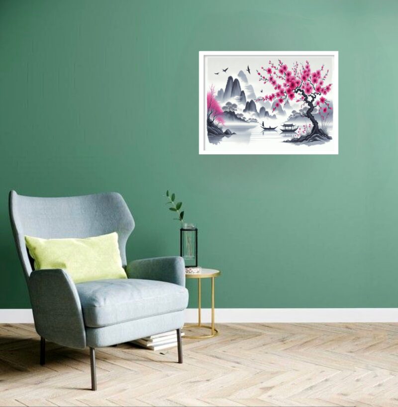 Quadro Decorativo Cerejeira Rosa Japonesa - 50x70 cm