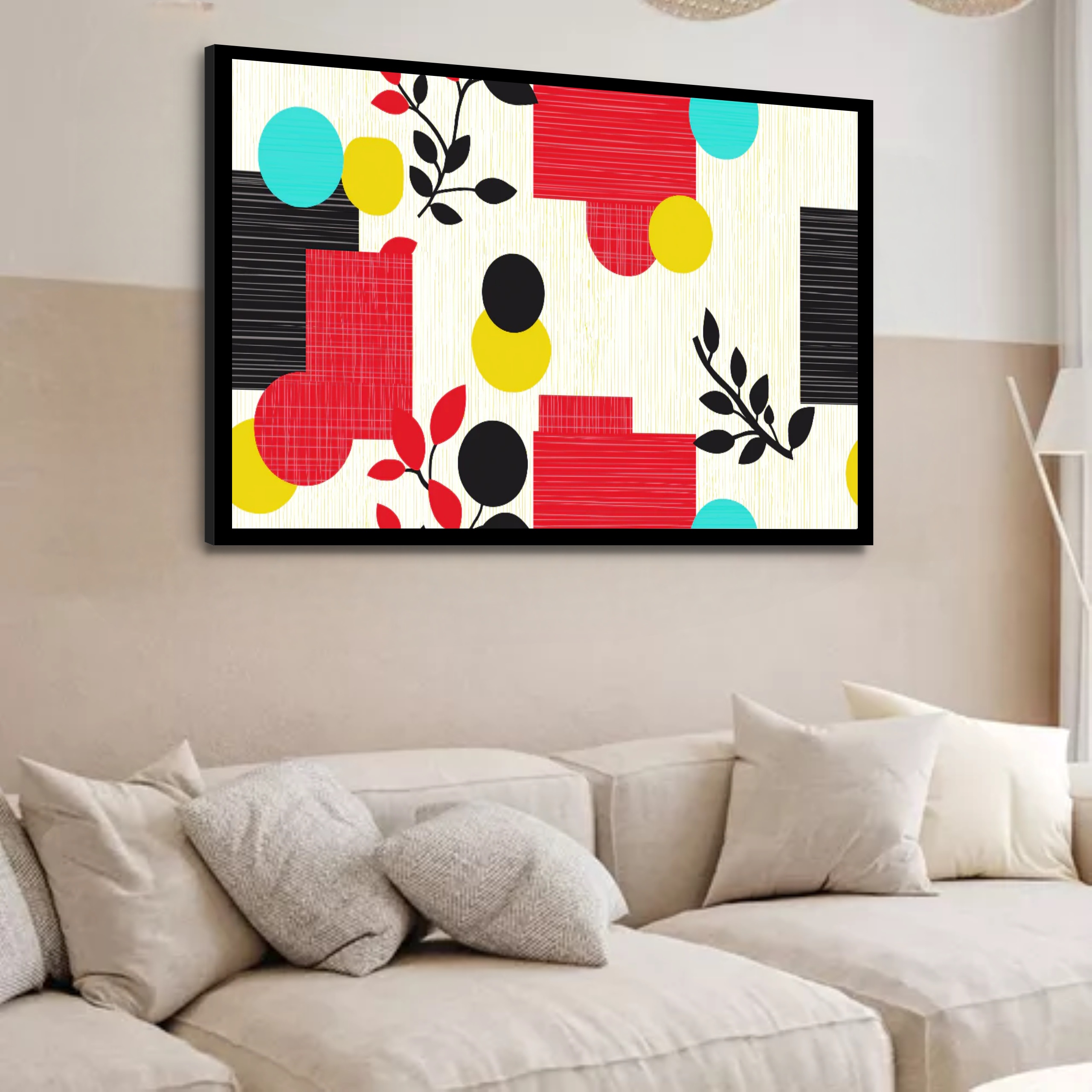 Quadro Decorativo Círculo Folhas Geométrico - 50x70 cm