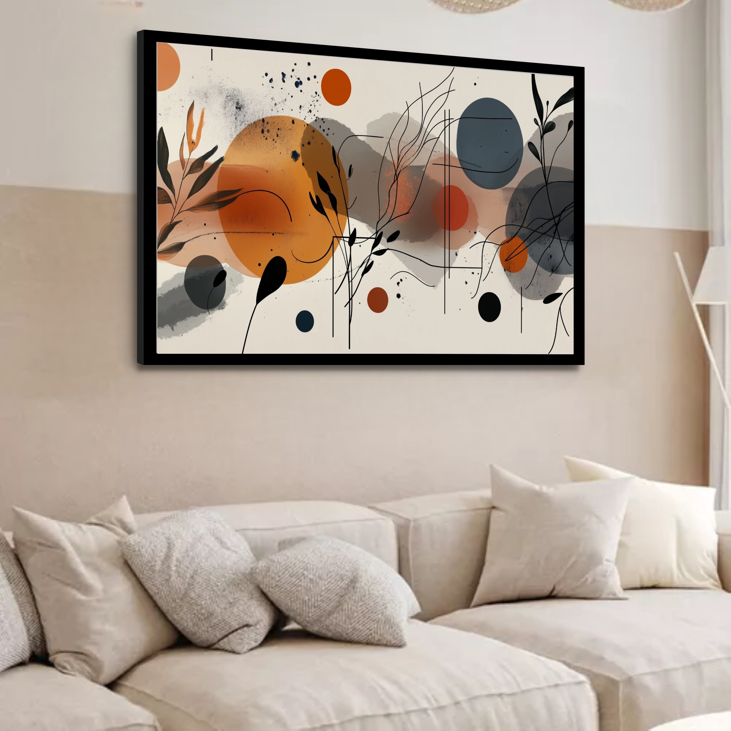 Quadro Decorativo Círculos Folhagem Abstrato - 50x70 cm