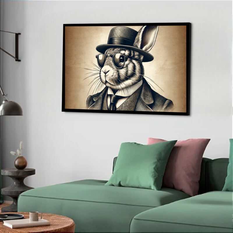 Quadro Decorativo Coelho Chapéu Vintage - 50x70 cm