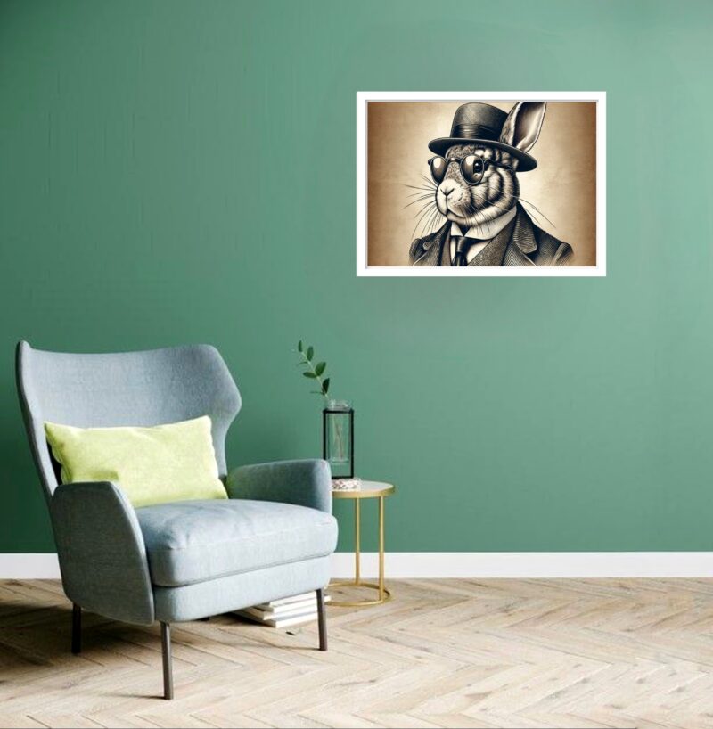 Quadro Decorativo Coelho Chapéu Vintage - 50x70 cm