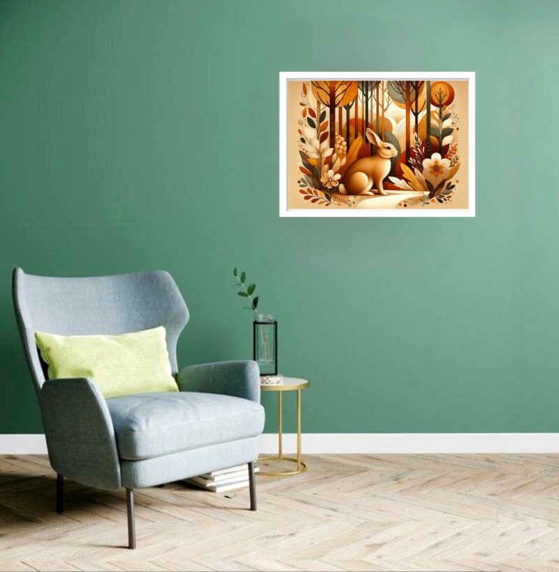 Quadro Decorativo Coelho Floresta Vintage - 50x70 cm