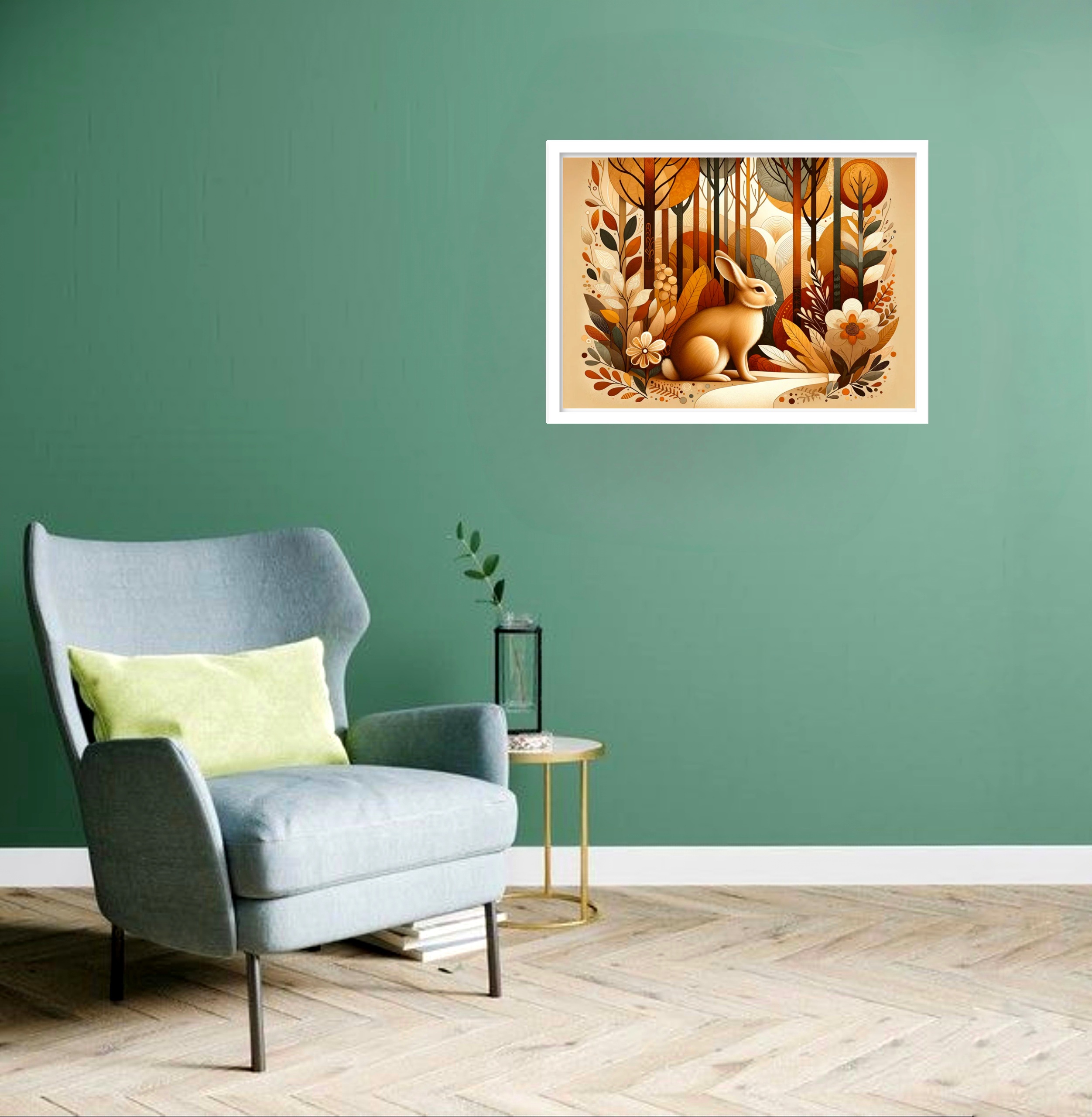 Quadro Decorativo Coelho Floresta Vintage - 50x70 cm
