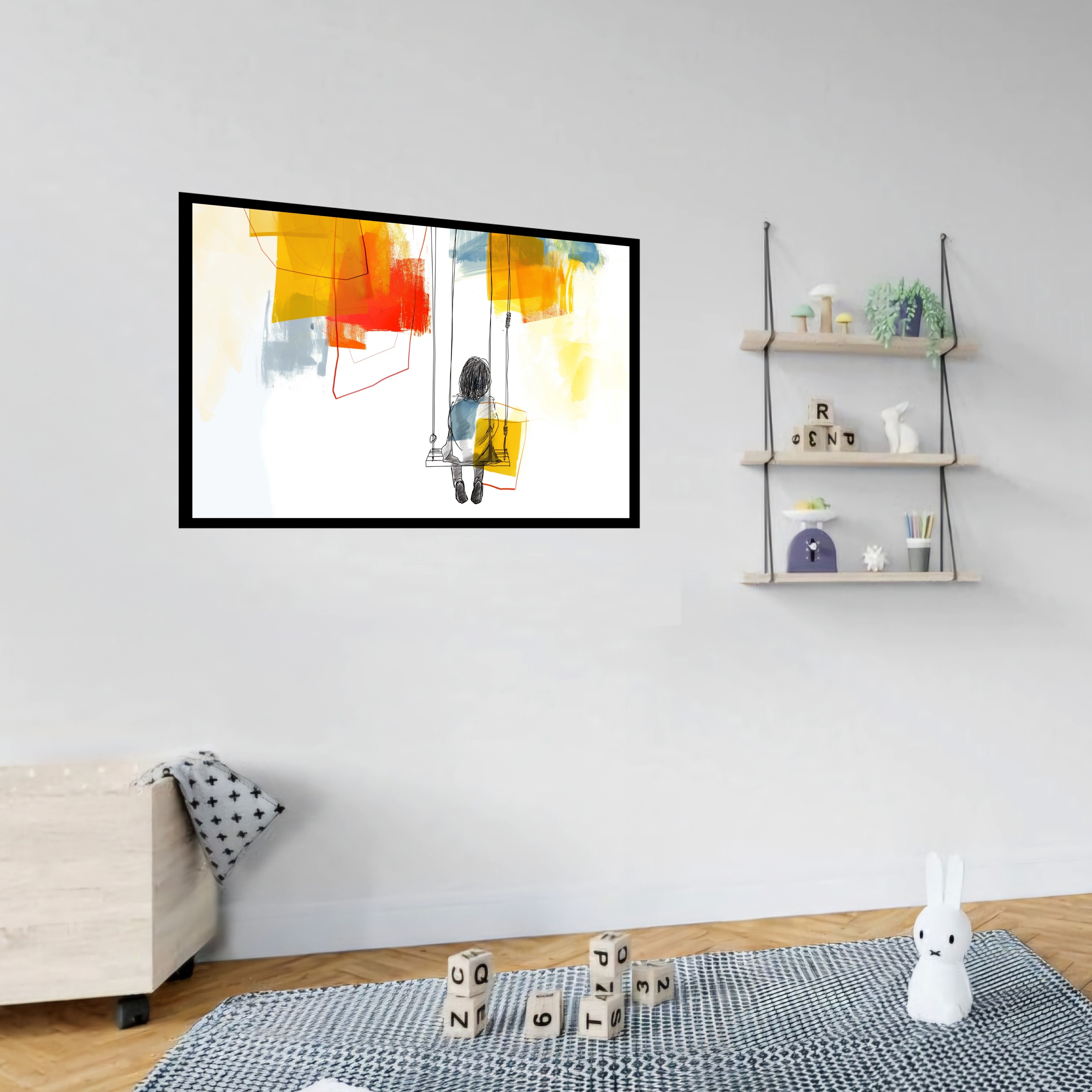 Quadro Decorativo Criança Balanço Abstrato - 50x70 cm