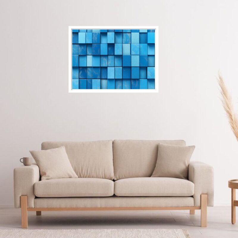 Quadro Decorativo Cubos Azuis Geométrico Abstrato 50x70 cm