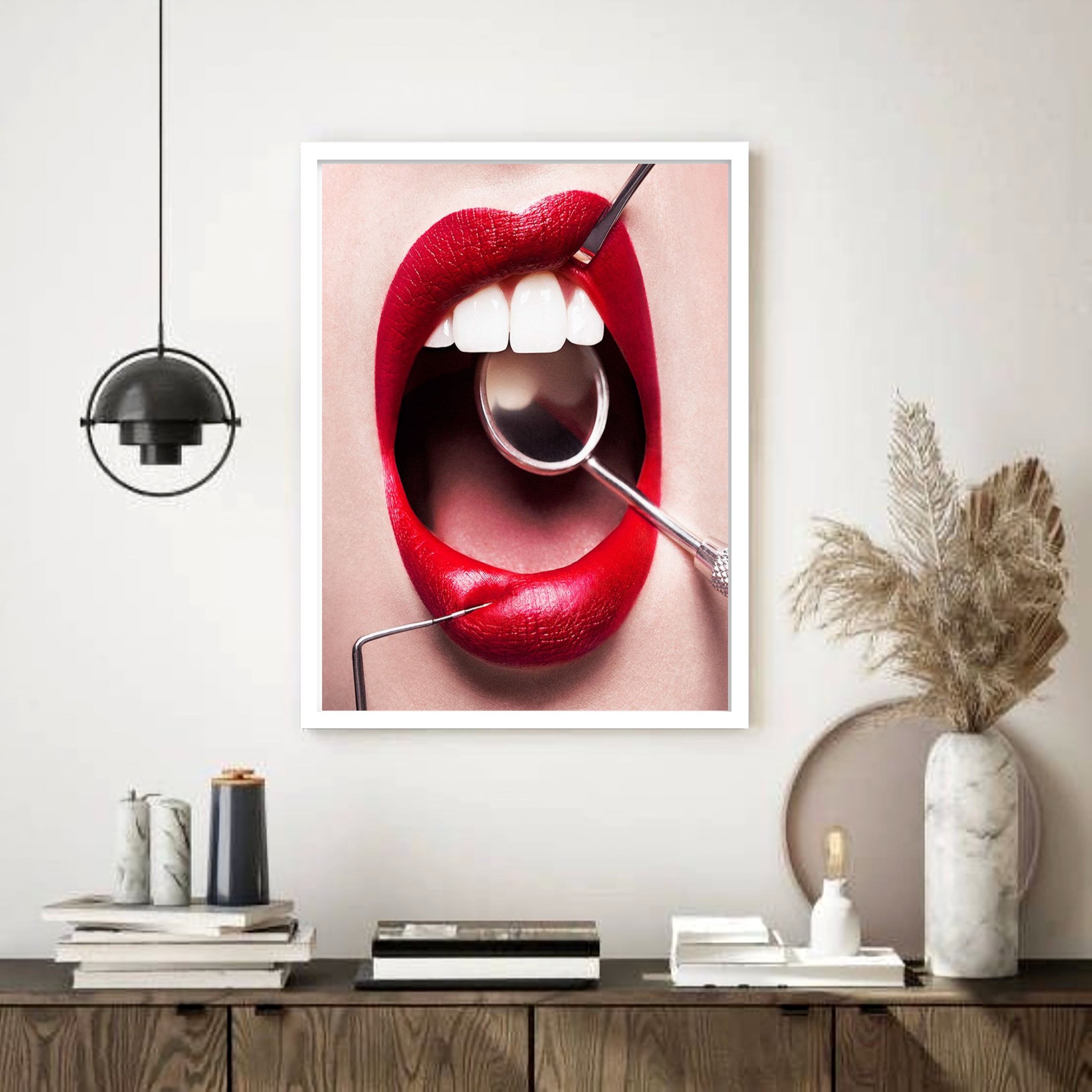 Quadro Decorativo Dentista Boca Instrumentos - 70x50 cm