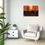 Quadro Decorativo Deserto Cacto Silhueta - 50x70 cm