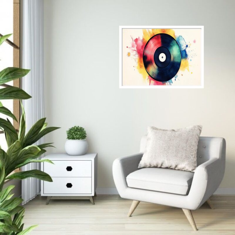 Quadro Decorativo Disco Vinil Aquarela - 50x70 cm