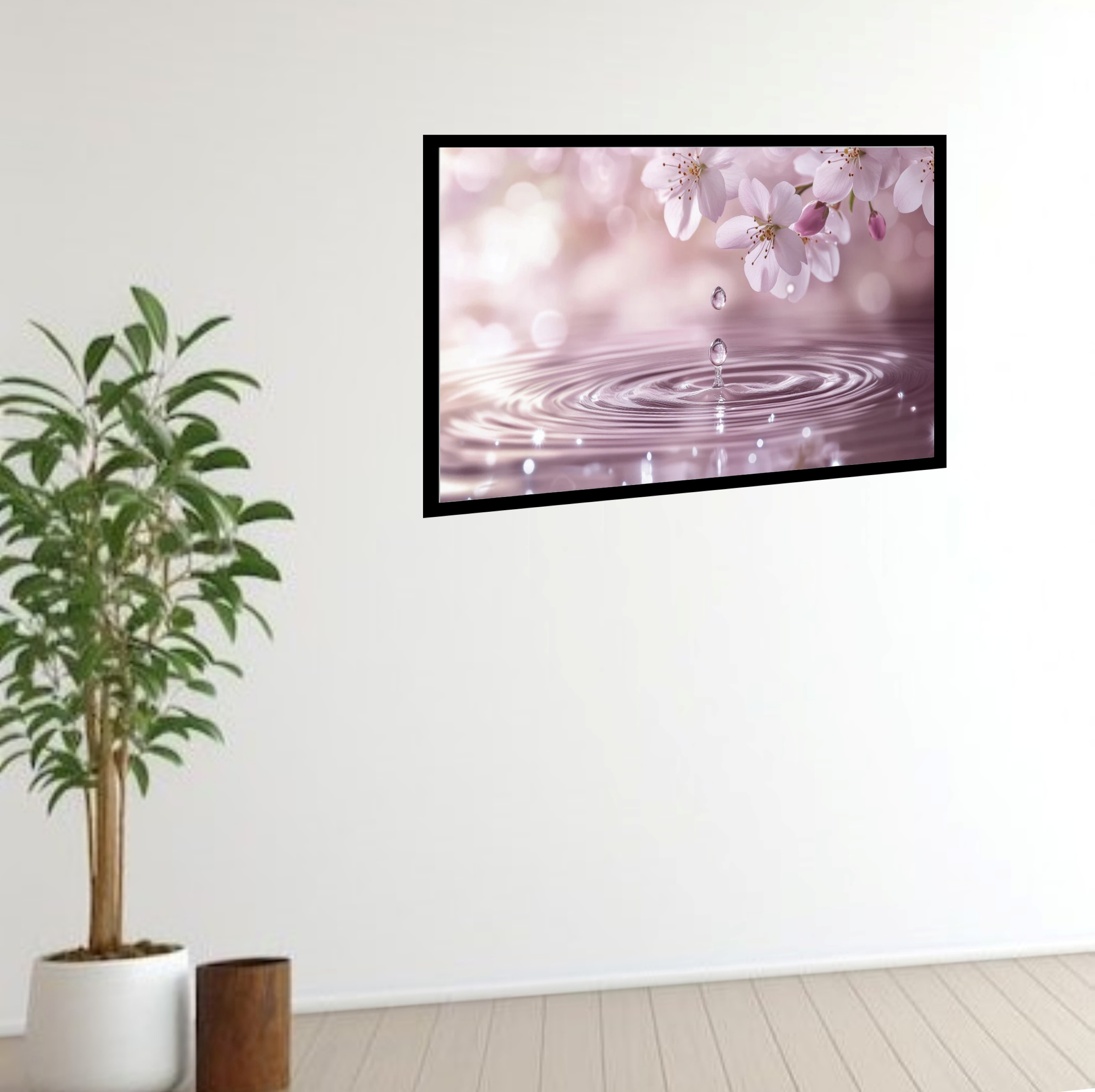 Quadro Decorativo Flor Cerejeira Água - 50x70 cm