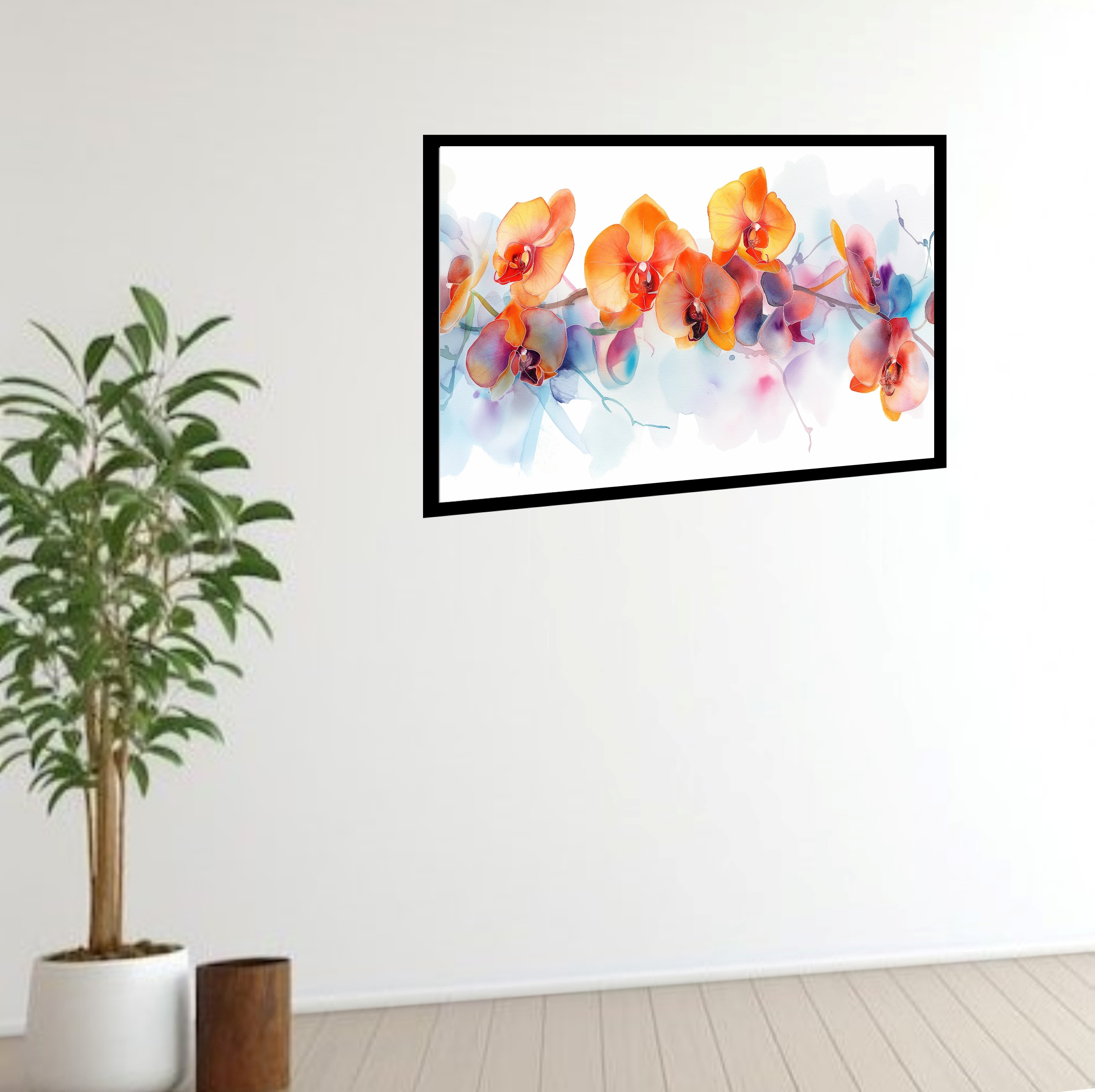 Quadro Decorativo Flores Orquídea Laranja - 50x70 cm