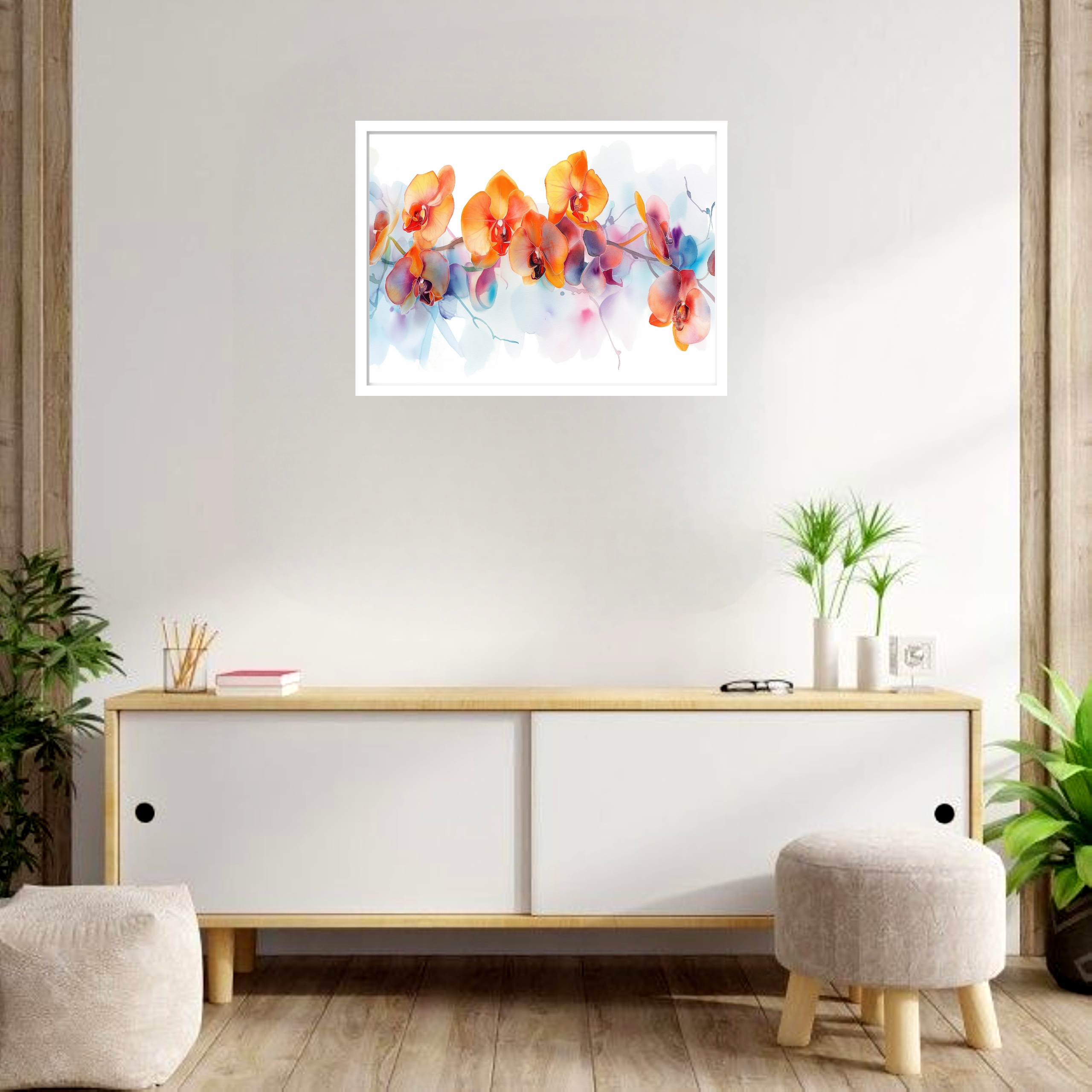 Quadro Decorativo Flores Orquídea Laranja - 50x70 cm