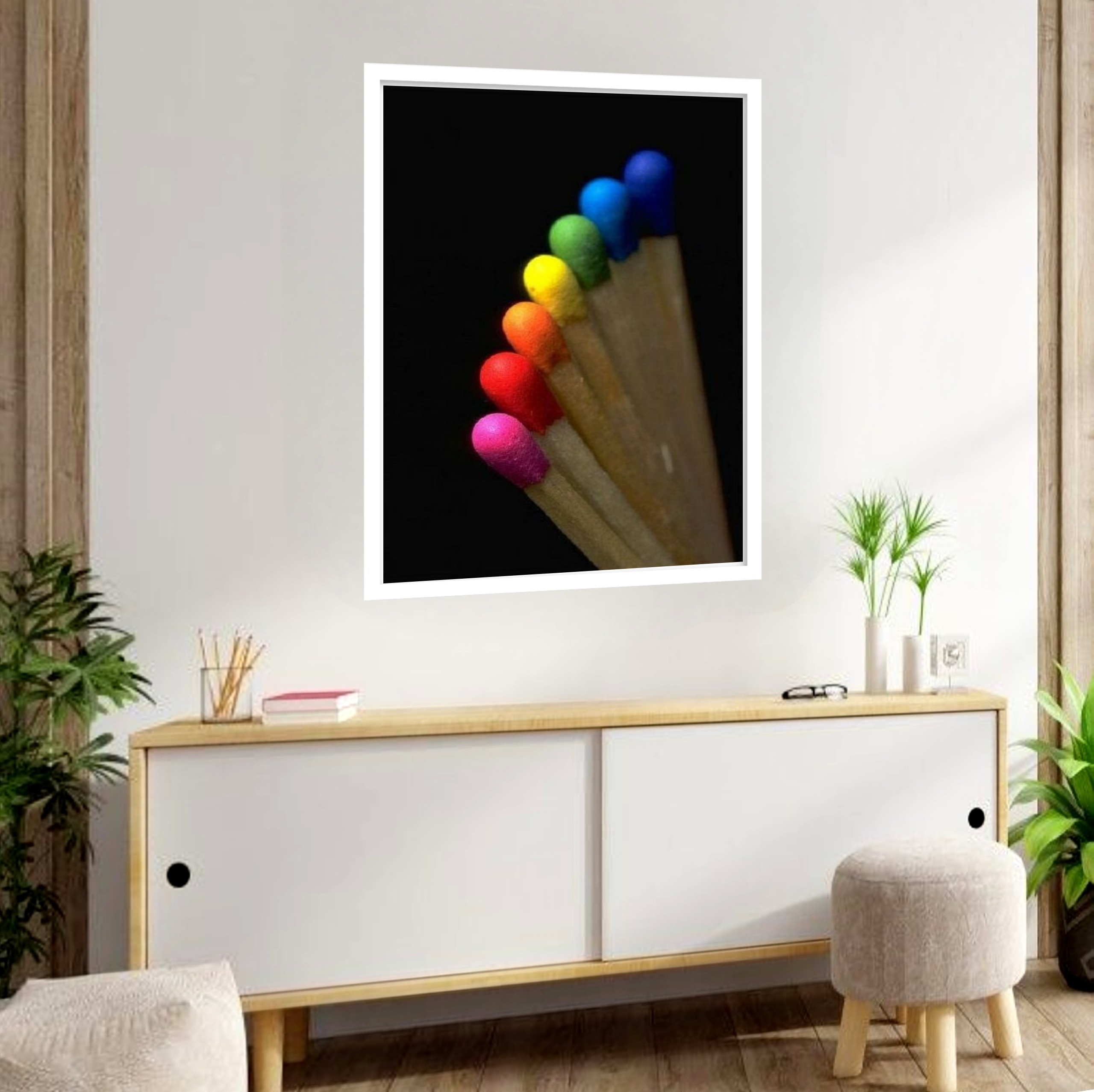 Quadro Decorativo Fósforos Coloridos - 70x50 cm