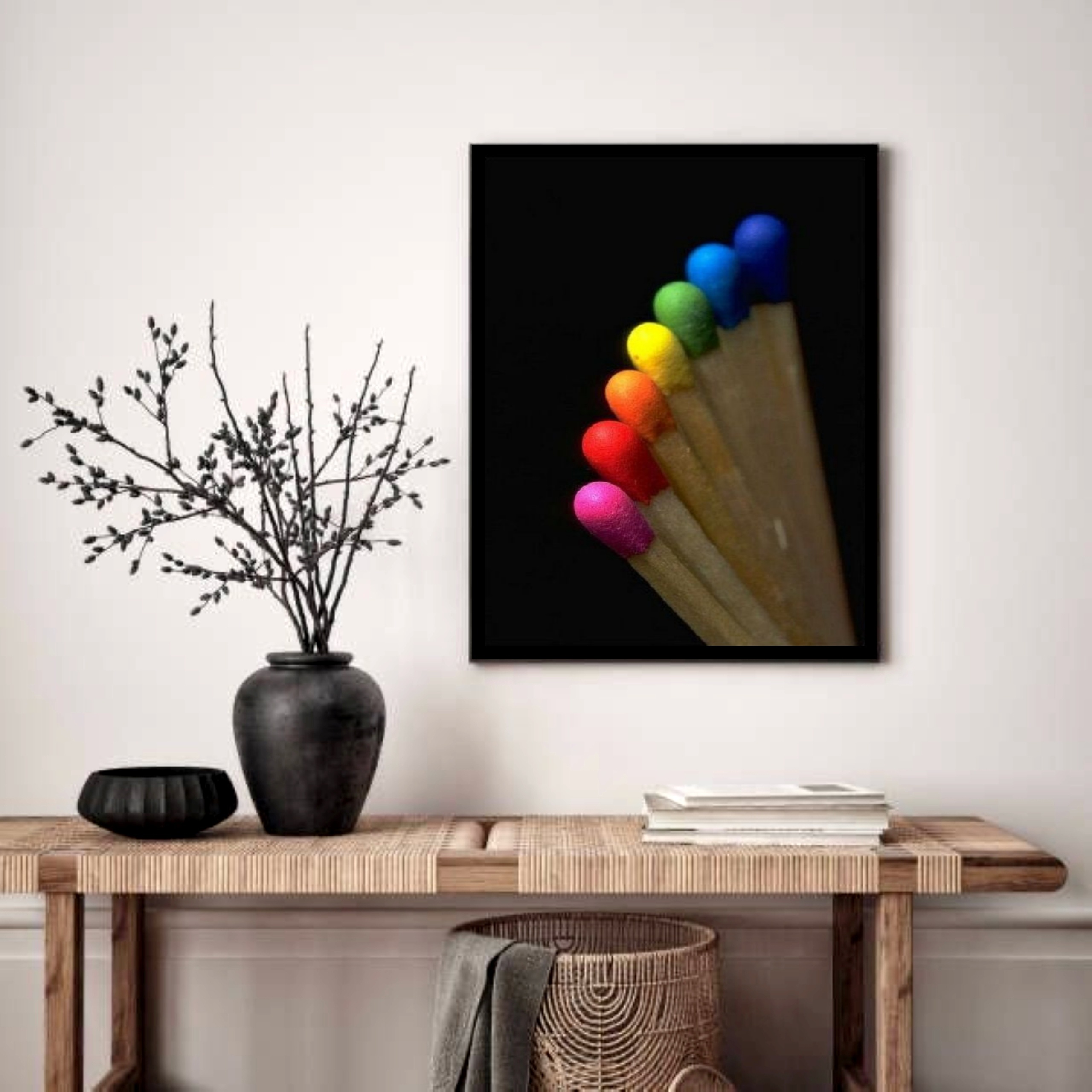 Quadro Decorativo Fósforos Coloridos - 70x50 cm
