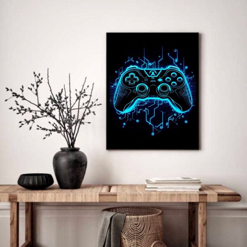 Quadro Decorativo Gamer Azul - 70x50 cm