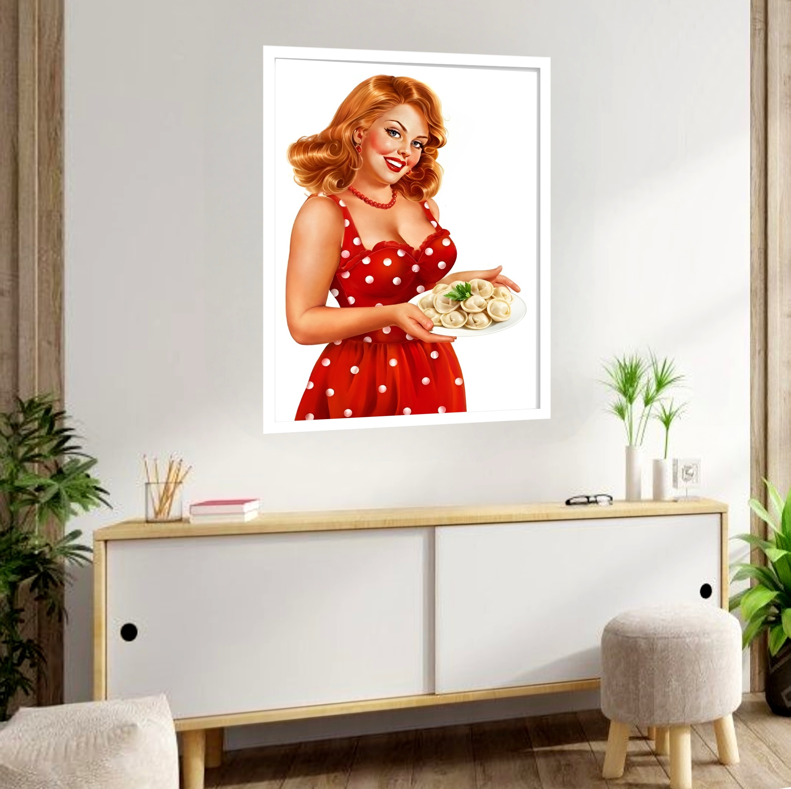 Quadro Decorativo Garçonete Prato Vintage - 70x50 cm