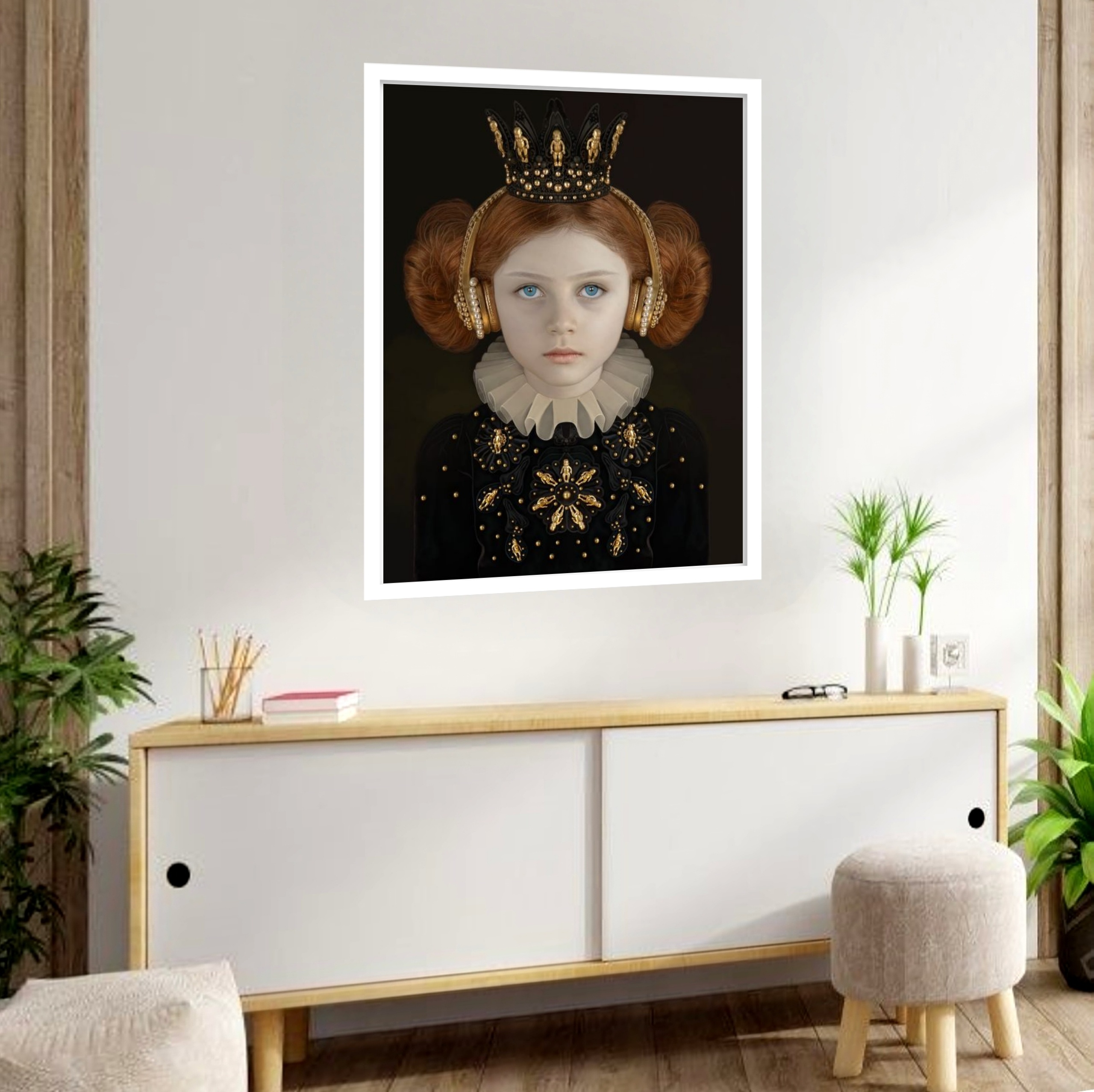 Quadro Decorativo Garotinha Coroa Fone - 70x50 cm