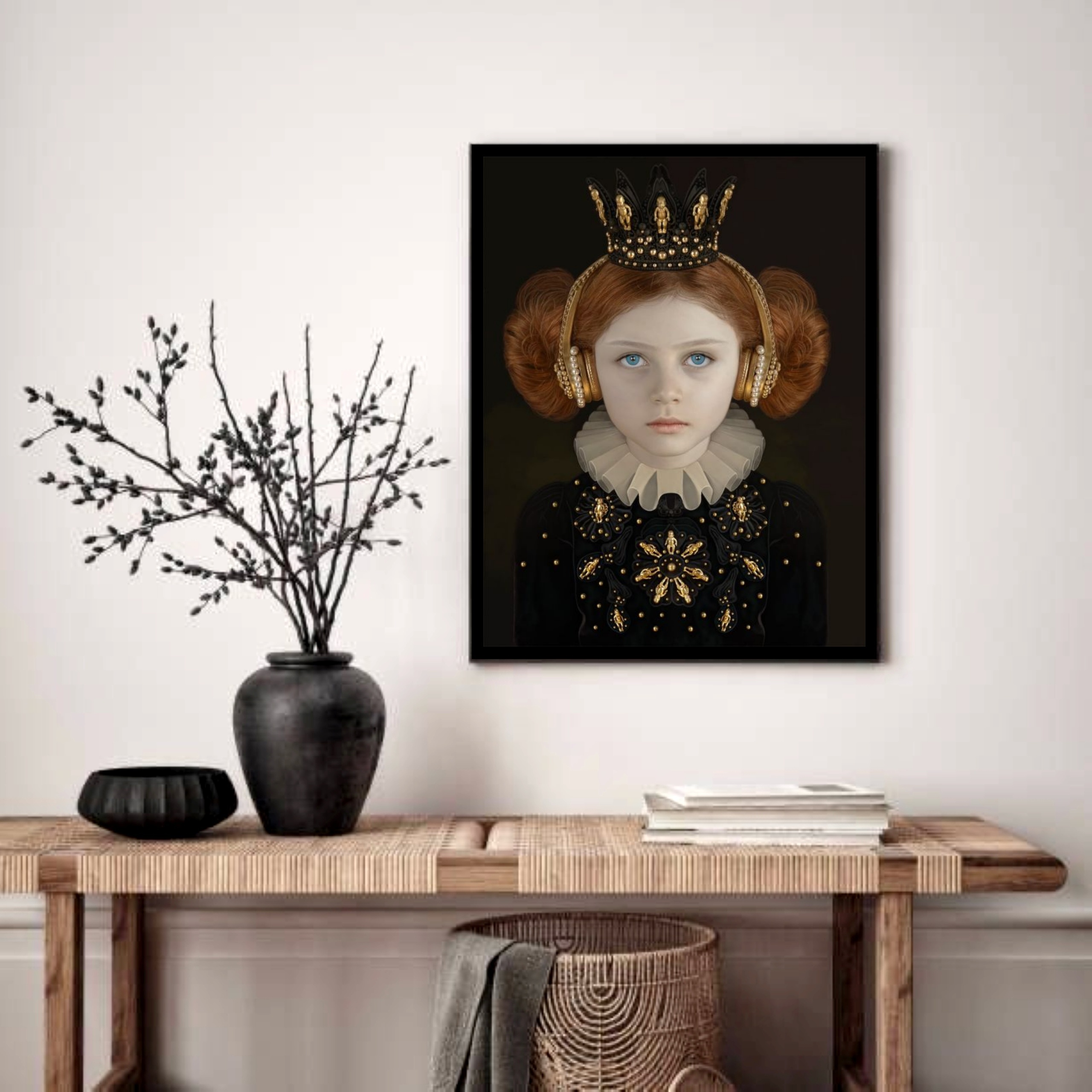 Quadro Decorativo Garotinha Coroa Fone - 70x50 cm