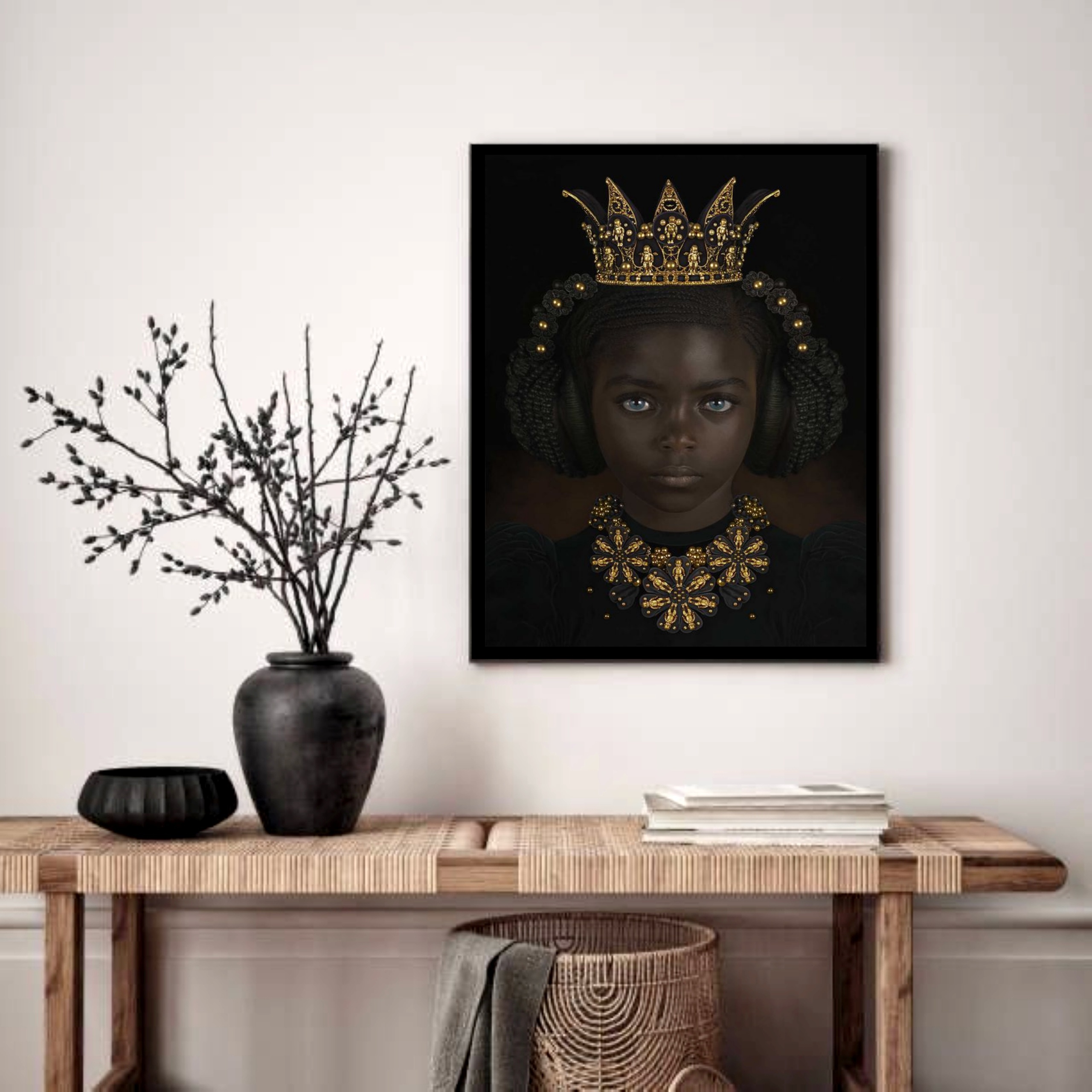 Quadro Decorativo Garotinha Fone Coroa - 70x50 cm