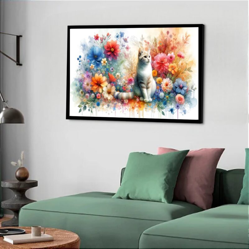 Quadro Decorativo Gata Flores - 50x70 cm
