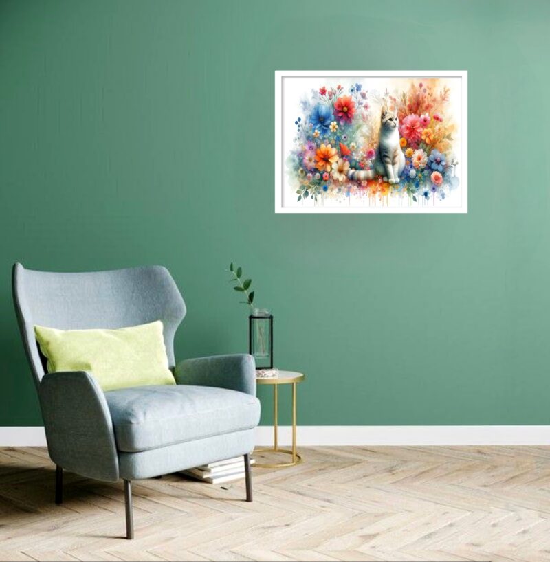 Quadro Decorativo Gata Flores - 50x70 cm
