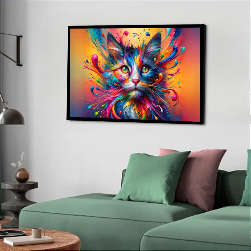 Quadro Decorativo Gato Bigode Colorido - 50x70 cm