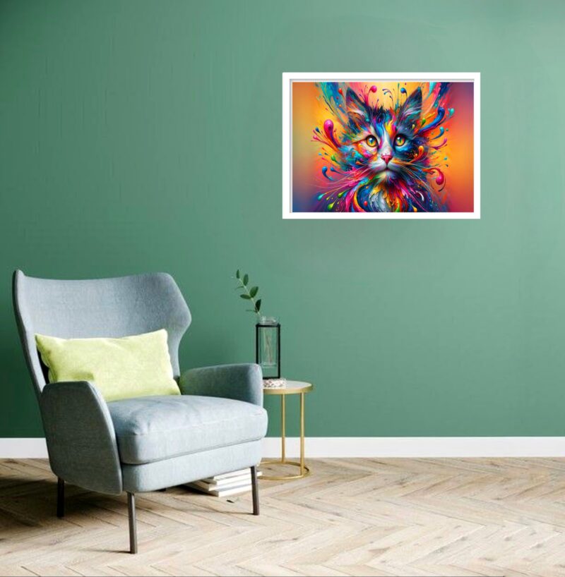 Quadro Decorativo Gato Bigode Colorido - 50x70 cm