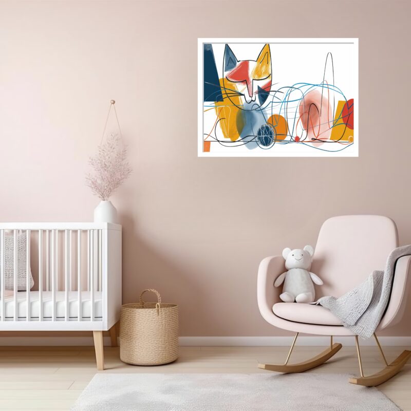 Quadro Decorativo Gato Brincando Bola Abstrato - 50x70 cm