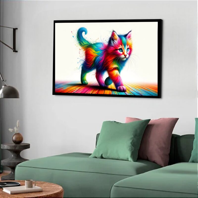 Quadro Decorativo Gato Caminho Colorido - 50x70 cm